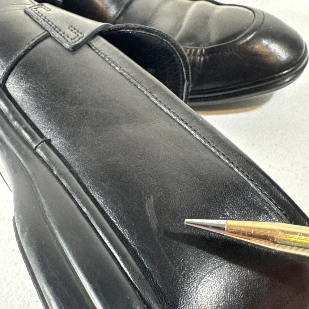 HUGO BOSS Shoes Mens Size 8 Black Leather Penny Loafer Slip On Casual Almond Toe